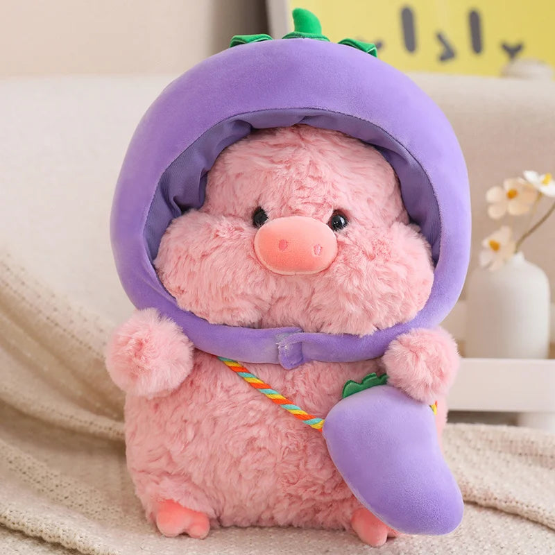 Peluche Kawaii Cochon avec Chapeau Légumes