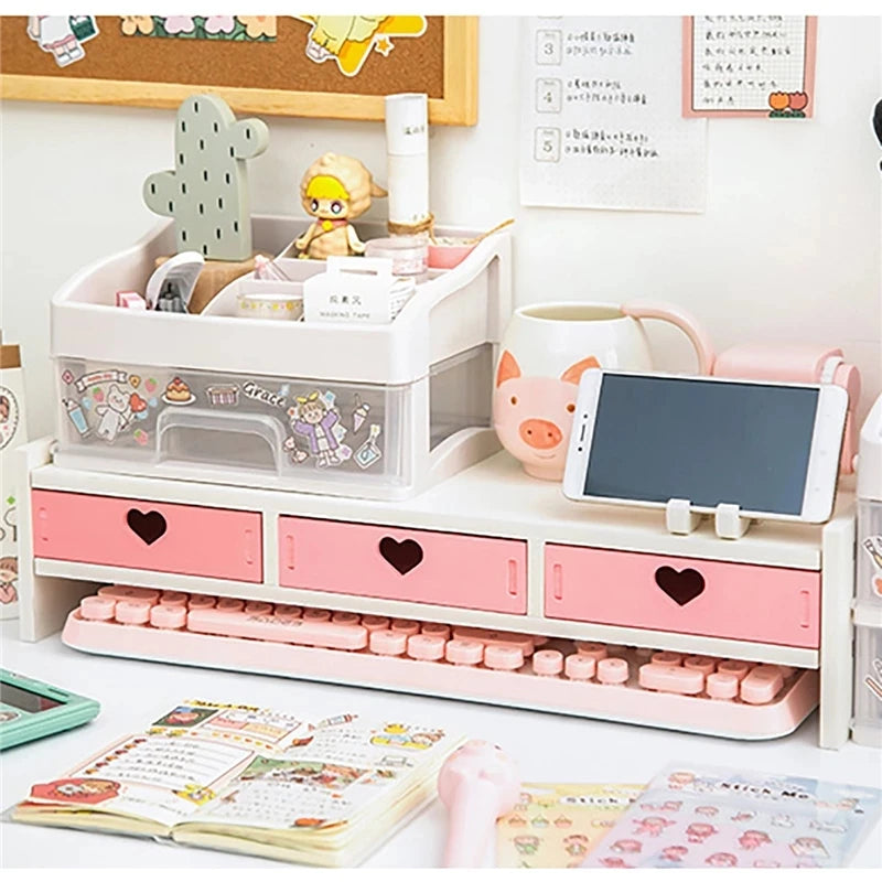 Kawaii Pink Student Desk Storage