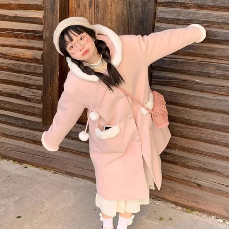 Manteau Long Rose Kawaii 