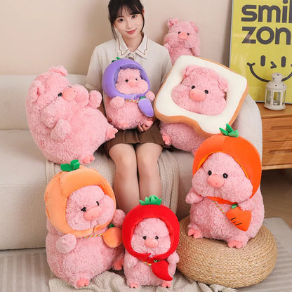 Peluche Kawaii Cochon avec Chapeau Légumes