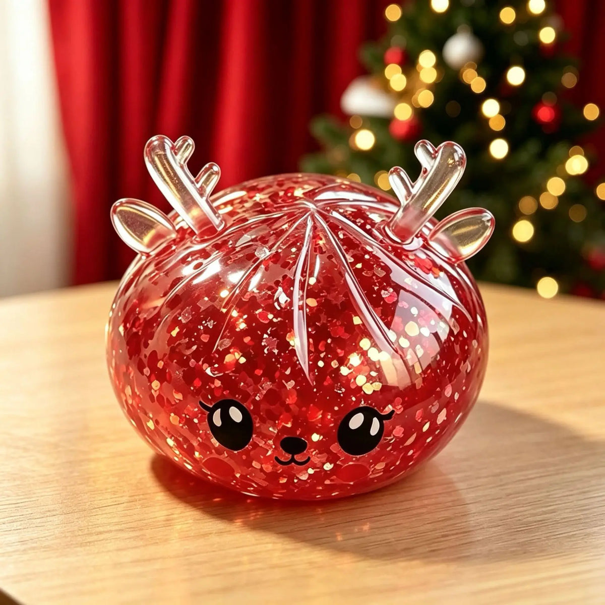 Christmas Reindeer Red Glitter Squishy