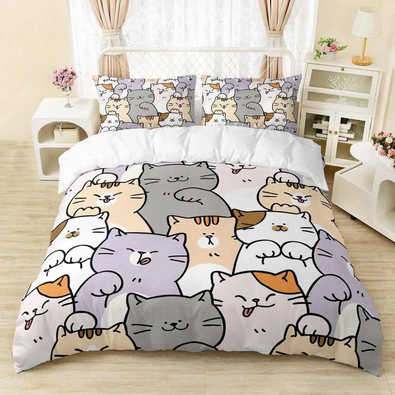 Kawaii Bedding Set for Cat Lovers