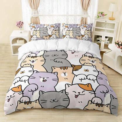 Kawaii Bedding Set for Cat Lovers