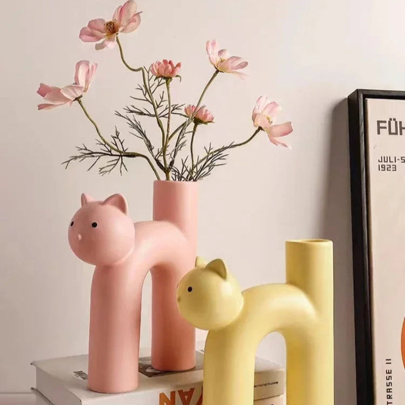 Vase en Céramique en Forme de Chat Mignon