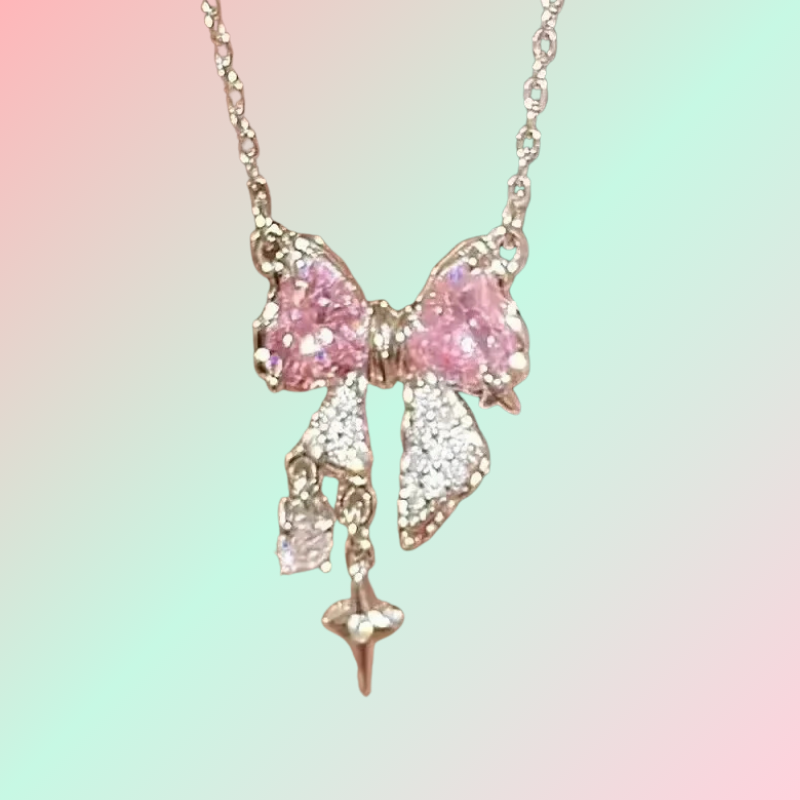 Collier Pendentif Nœud en Cristal Kawaii