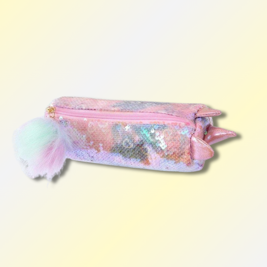 Trousse unicorne paillette à sequins roses