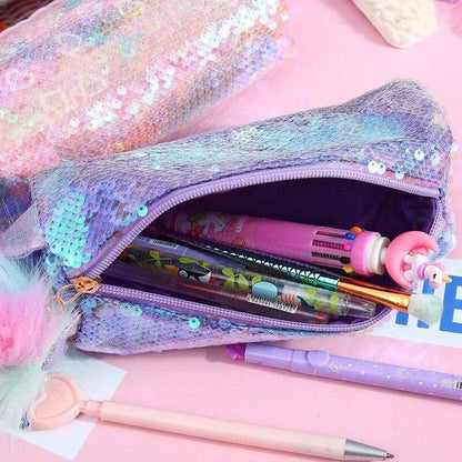 Trousse unicorne paillette à sequins violet