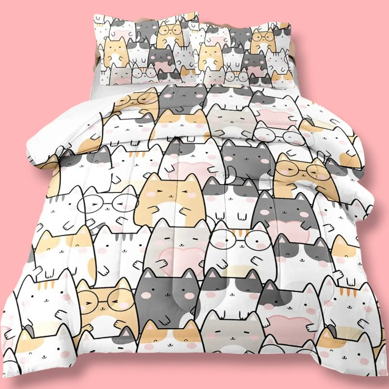 Kawaii Bedding Set for Cat Lovers