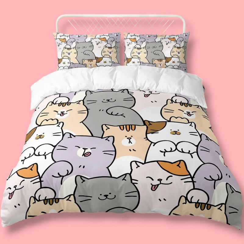 Kawaii Bedding Set for Cat Lovers